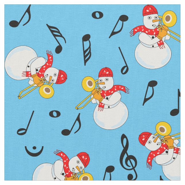 Tecido Trombone Snowman Music Notes Padrão (Detalhe)