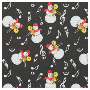 Tecido Trombone Snowman Music Notes Padrão