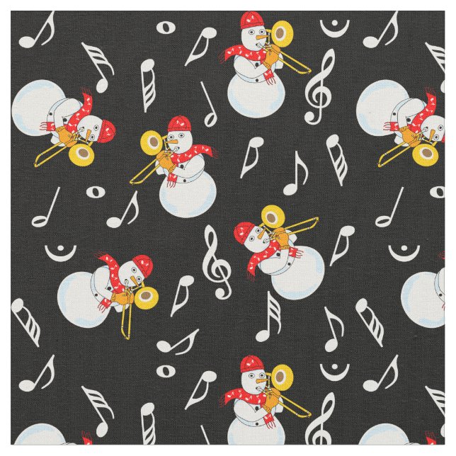 Tecido Trombone Snowman Music Notes Padrão (Detalhe)
