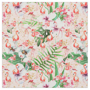 Tecido Tropical Pink Flamingos Fabric