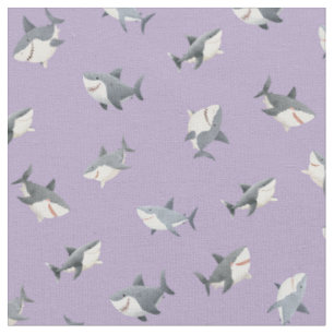 Tecido Tubaraões de Aquarela Jogados sobre Roxo Claro