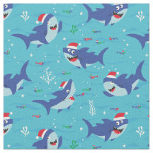 Tubarões de Natal giros em fundo azul