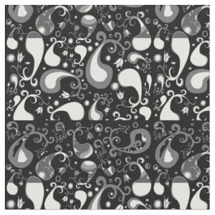 Tecido Tulip Paisley Floral abstrato preto e branco