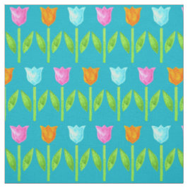 Tecido Tulipas coloridas da aguarela em cor-de-rosa,