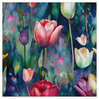 Tecido Tulipas de Aquarela (Escuro)