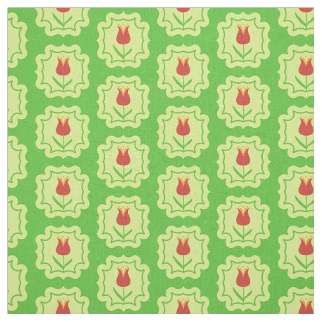 Tecido Tulipas Vermelhas no Verde - Padrão Floral de Prim (Modelo)