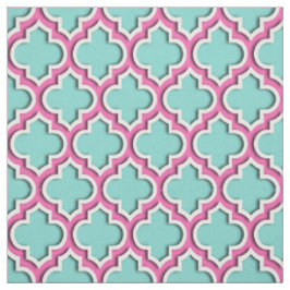 Tecido Turquesa Aqua, Quatrefoil Marroquino Rosa Quente #