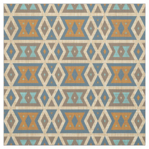Tecido Turquesa Azul Azul Laranja Aztec Padrão Mosaico