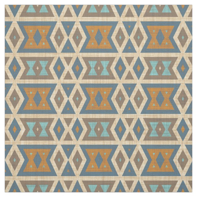 Tecido Turquesa Azul Azul Laranja Aztec Padrão Mosaico (Modelo)