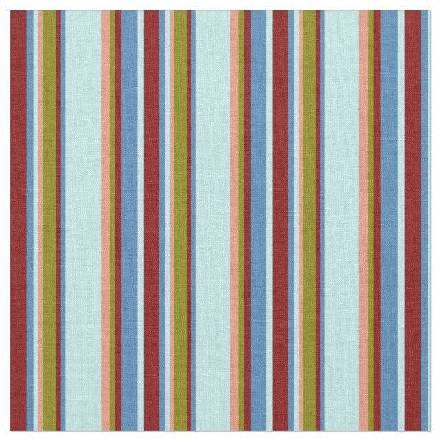 Tecido Turquesa, Azul, Marrom, Linhas de Salmão Verde e E (Detalhe)