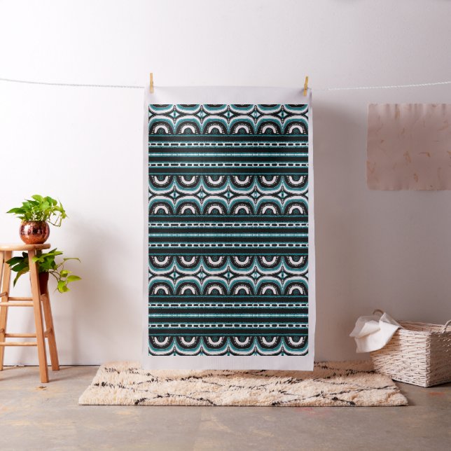 Tecido Turquesa Black White Tribal Humps Africano (In Situ)