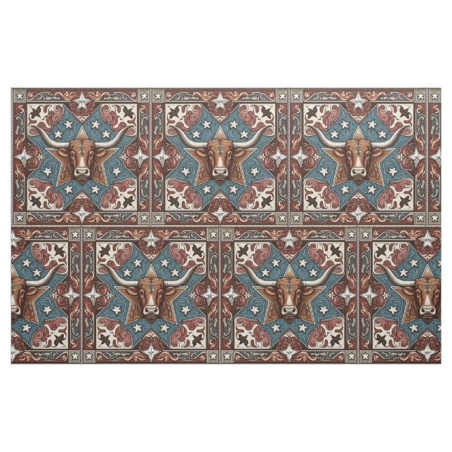 Tecido Turquesa castanha Impressão de couro ocidental com (Fat Quarter)