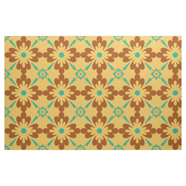Tecido Turquesa Castanho E Azulejo Amarelo Espanhol (Fat Quarter)