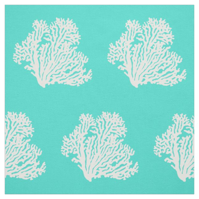 Tecido Turquesa E Coral De Decoração Costeira Branca (Modelo)
