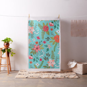 Tecido Turquesa e Coral - Padrão Floral
