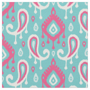 Tecido Turquesa e Ikat Paisley Rosa
