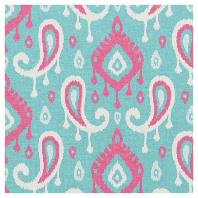 Tecido Turquesa e Ikat Paisley Rosa (Detalhe)