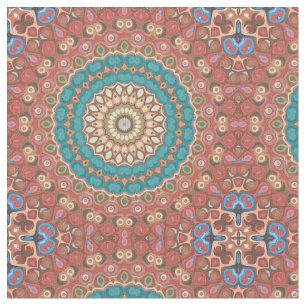 Tecido Turquesa e Terracota Padrão Geométrico de Mandala