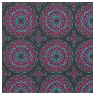 Tecido Turquesa-Magenta em Caleidocoração Preto