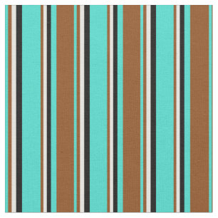 Tecido Turquesa, Marrom, Branco e Stripes Negras