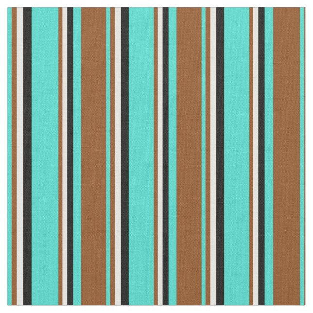 Tecido Turquesa, Marrom, Branco e Stripes Negras (Detalhe)