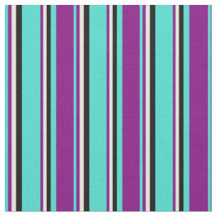 Tecido Turquesa, Roxo, bege e linhas pretas coloridas