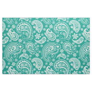 Tecido Turquesa & teste padrão branco de paisley do