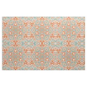 Tecido Turquoise Teal Orange Retro Nouveau Deco Padrão