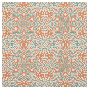 Tecido Turquoise Teal Orange Retro Nouveau Deco Padrão