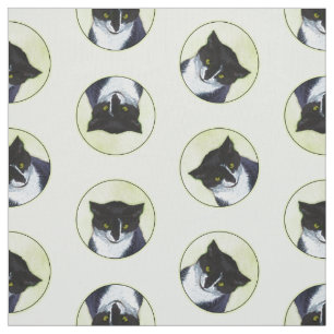Tecido Tuxedo Cat Retrato Pintura Bestial Arte Original