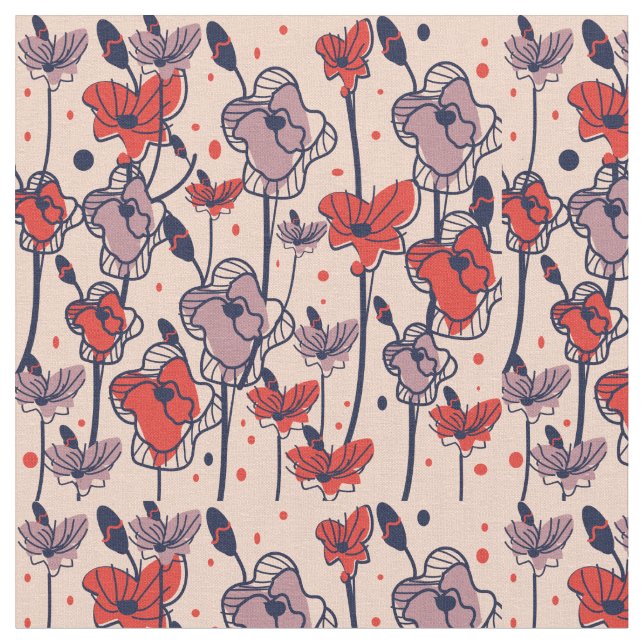 Tecido Um campo de papoilas cósmicas modernas no meio de  (Detalhe)