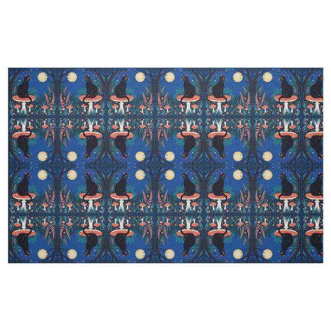 Tecido Um Gato Preto Familiar e Cogumelos Venenosos Hallo (Fat Quarter)