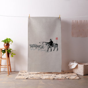 Tecido um sumi equestre de arte hípica de hamburai em _ja