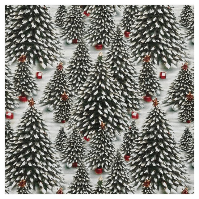 Tecido Uma Floresta de Neve Cobrada por Árvores de Natal (Modelo)