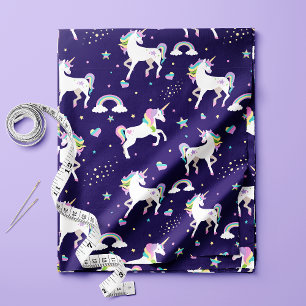 Tecido Unicórnio Coração e Estrelas Arco-íris Roxo Fofo