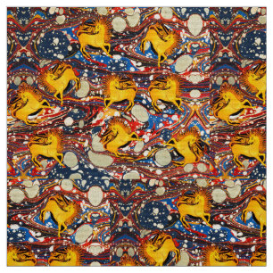 Tecido UNICORNS ouro, EFEITOS MARCADOS AZUIS VERMELHOS, C