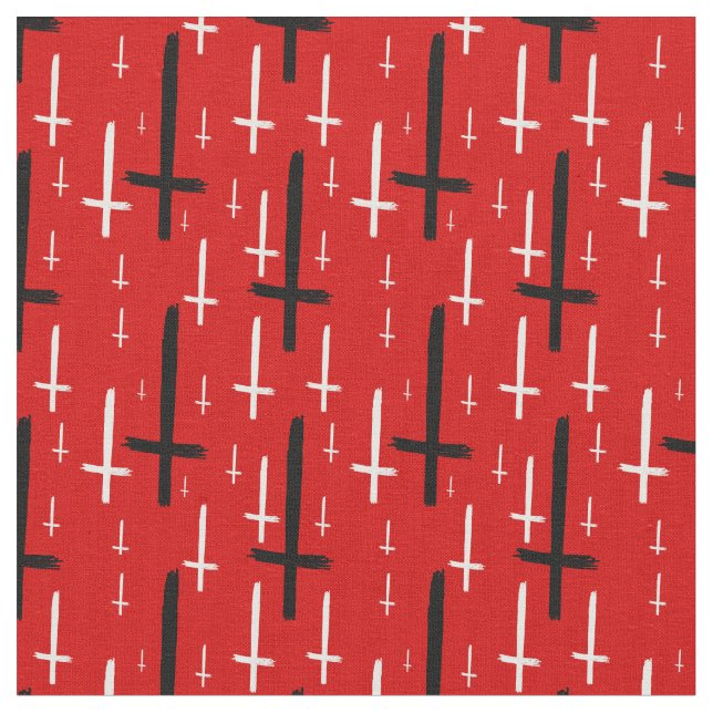 Tecido  upside down inverted cross red black (Detalhe)