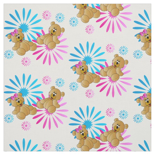 Tecido Urso de Teddy Floral| Cor de fundo alterável (Modelo)