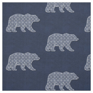 Tecido Urso Estampado no Tema Floresta em Azul Marinho