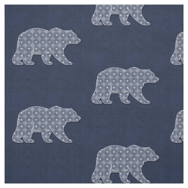 Tecido Urso Estampado no Tema Floresta em Azul Marinho (Modelo)