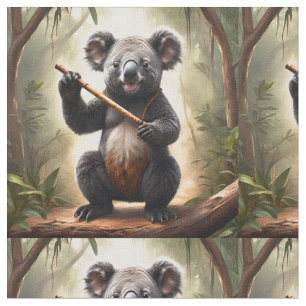 Tecido Urso Koala Com Uma Flauta,
