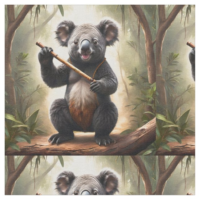 Tecido Urso Koala Com Uma Flauta, (Detalhe)