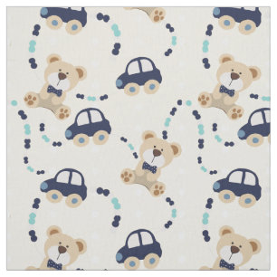 Tecido Ursos de Teddy e Carros Padrão de Menino