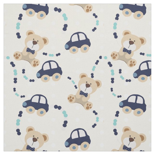 Tecido Ursos de Teddy e Carros Padrão de Menino (Modelo)
