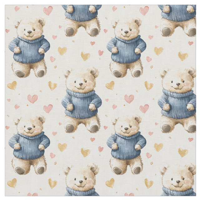 Tecido Ursos de Teddy em Edulcorantes Azuis (Detalhe)