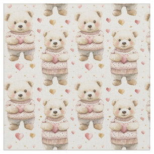 Tecido Ursos e Corações de Teddy