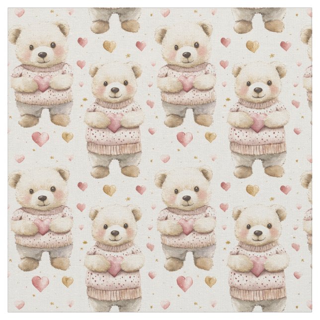 Tecido Ursos e Corações de Teddy (Detalhe)