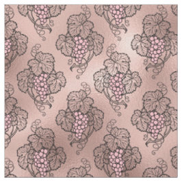 Tecido Uvas Douradas Abstrato Rosa em Vinhas Pretas