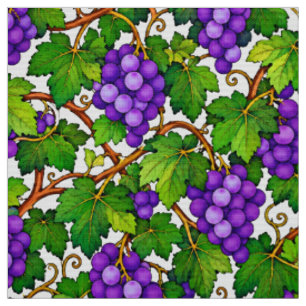 Tecido Uvas Roxas e Folhas Verdes de Vinha