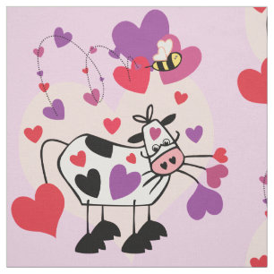 Tecido Vaca Bonita Com Gráfico De Padrões De Coração